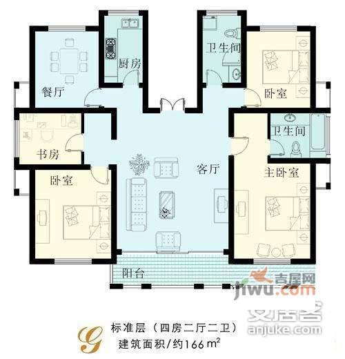 广厦城4室2厅2卫180㎡户型图