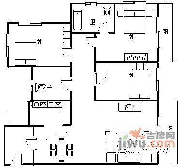 广厦城3室2厅2卫128㎡户型图