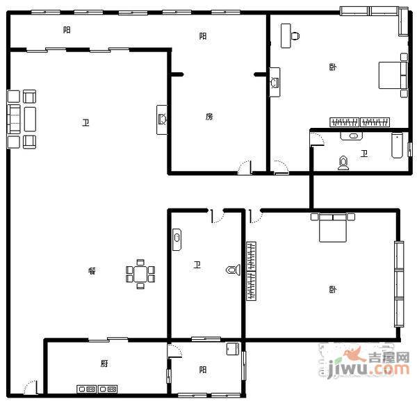 华宇老街印象3室2厅2卫115㎡户型图