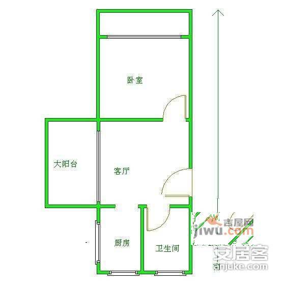 智博天下1室1厅1卫57㎡户型图