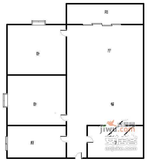 福红路2室2厅1卫100㎡户型图