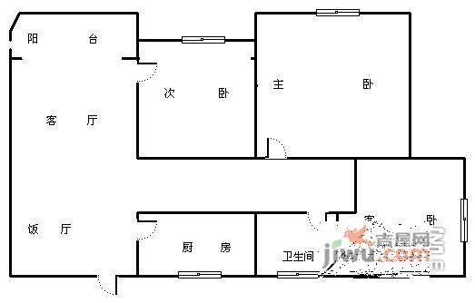 顺通花园3室2厅1卫91㎡户型图