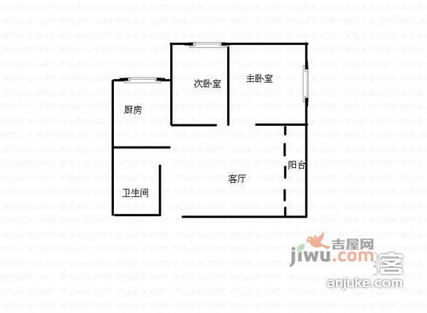 民主新村2室1厅1卫65㎡户型图