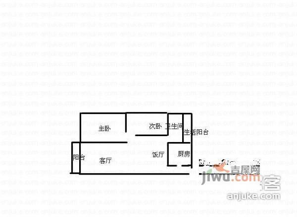 渝洲新都2室2厅1卫82㎡户型图