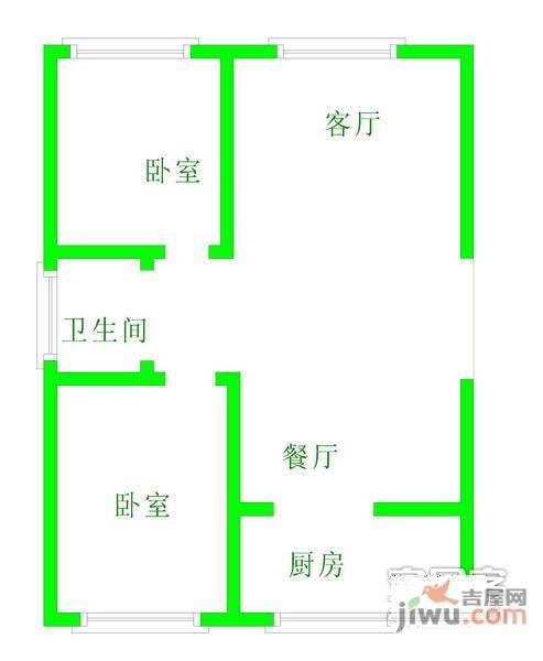 长安麒麟公馆2室2厅1卫90㎡户型图