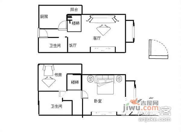 东和城2室2厅2卫67㎡户型图