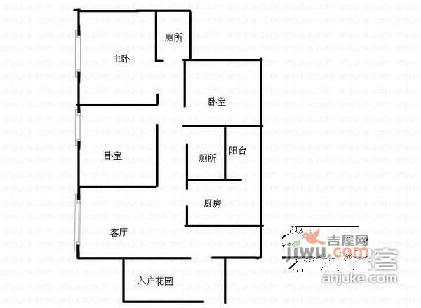 缙云小区3室2厅2卫153㎡户型图