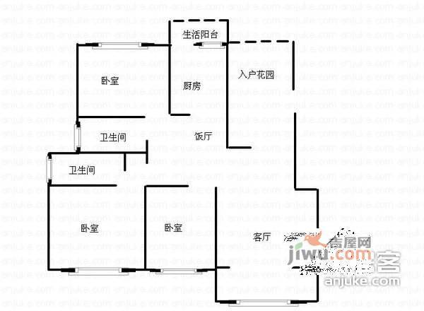 缙云小区3室2厅2卫153㎡户型图