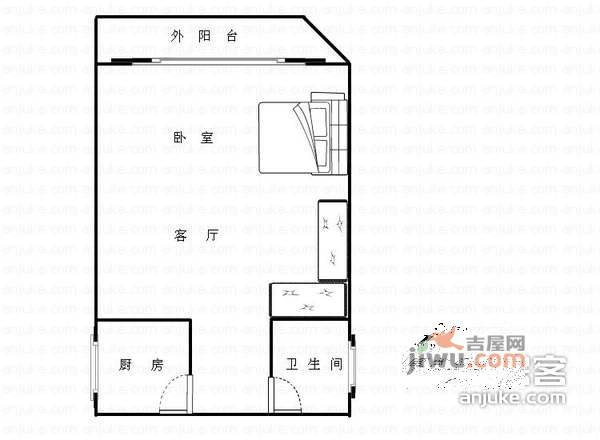 自由左岸1室0厅1卫42㎡户型图