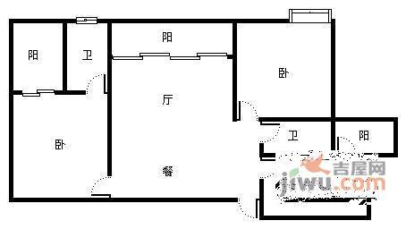 南方上格林青海苑2室2厅2卫80㎡户型图