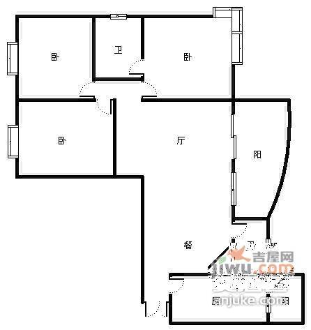 东方家园A区3室2厅1卫102㎡户型图