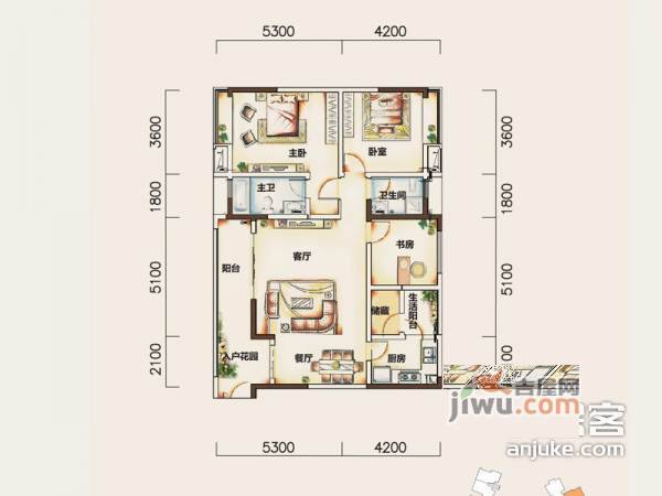 康利尔风花树3室2厅2卫127㎡户型图