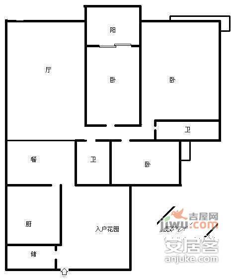 云满庭B区3室2厅2卫122㎡户型图