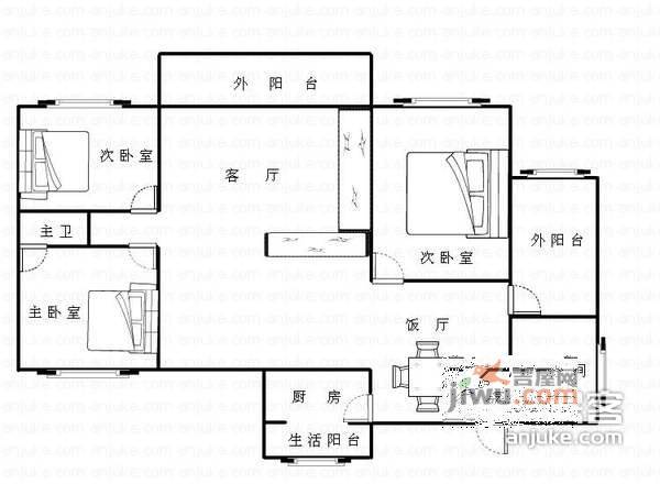 晋愉九龙湾3室2厅2卫142㎡户型图