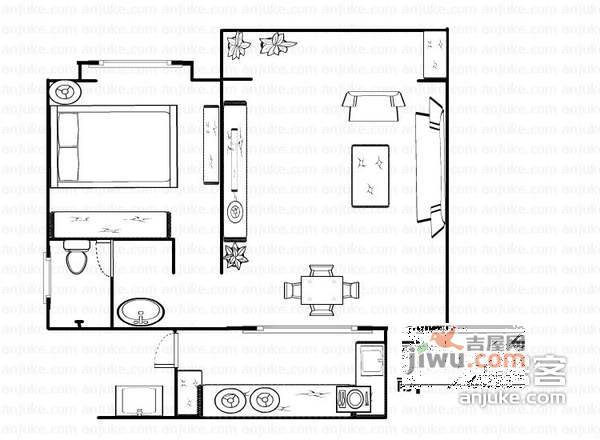 升伟新意境1室1厅1卫54㎡户型图