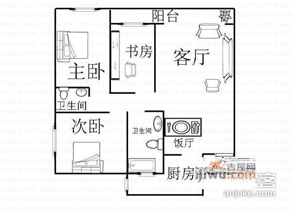 荣涛丽苑3室2厅1卫107㎡户型图