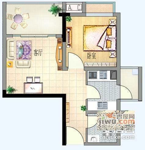 荣涛丽苑1室1厅1卫47㎡户型图