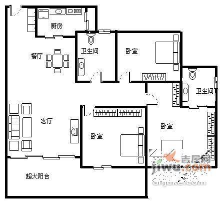 荣涛丽苑3室2厅2卫107㎡户型图