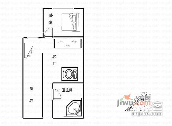 奇峰自由湾1室1厅1卫51㎡户型图