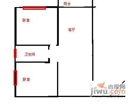 奇峰自由湾2室1厅1卫47㎡户型图