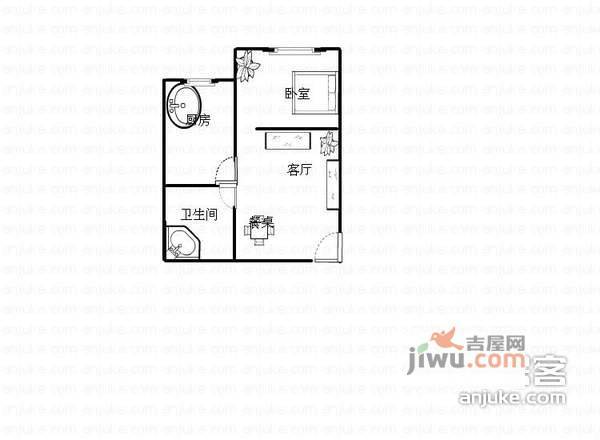 奇峰自由湾1室1厅1卫51㎡户型图