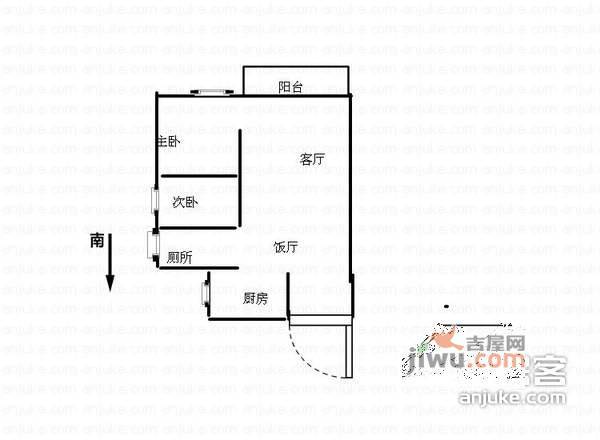 珠江花园2室1厅1卫113㎡户型图