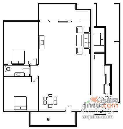 骏逸江南2室1厅1卫88㎡户型图