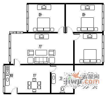 联芳花园3室1厅1卫69㎡户型图