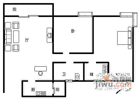 东原檀香山2室2厅1卫93㎡户型图