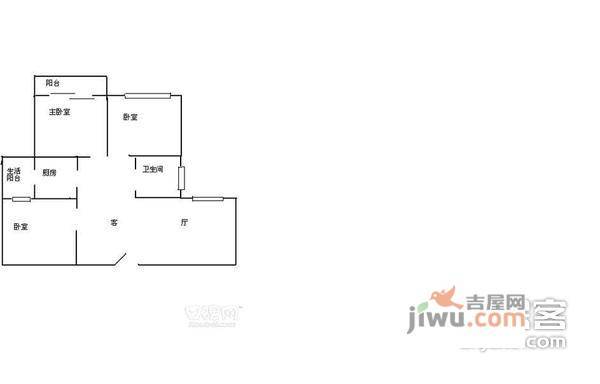 天龙广场3室1厅1卫90㎡户型图