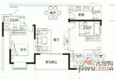 海兰云天畔山林语2室2厅1卫88㎡户型图