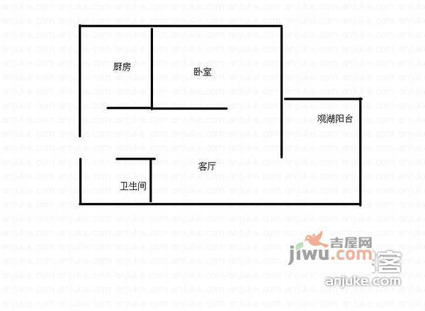 海兰云天畔山林语1室1厅1卫54㎡户型图