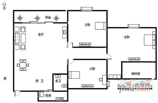 国瑞城新一期3室2厅2卫134㎡户型图