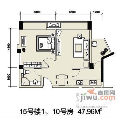 长安丽都1室1厅1卫60㎡户型图