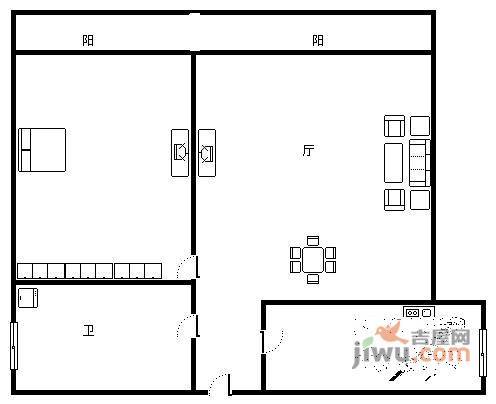 长安丽都1室1厅1卫60㎡户型图