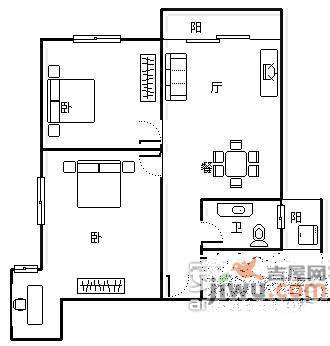 枫桥水郡2室2厅1卫92㎡户型图