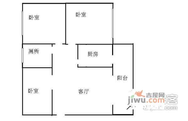 一城龙洲东区3室1厅1卫94㎡户型图