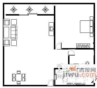 一城龙洲东区1室1厅1卫53㎡户型图