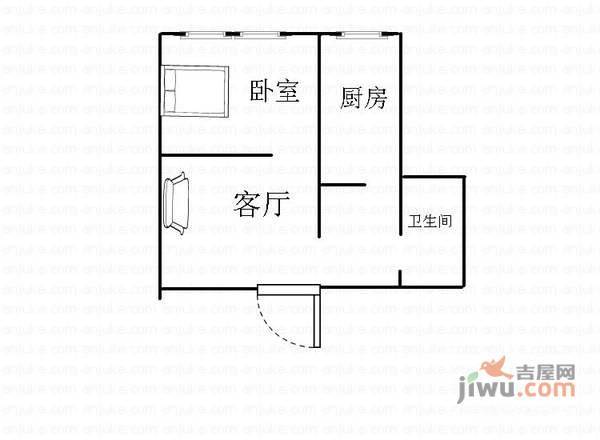 佳禾钰茂香港城1室1厅1卫48㎡户型图