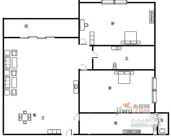 嘉华鑫城2室2厅1卫88㎡户型图