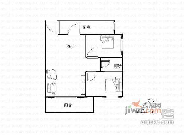 朵力名都2室2厅1卫86㎡户型图