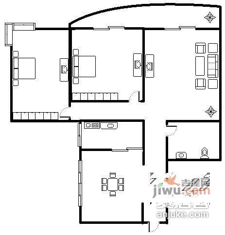 俊峰龙凤云洲2室2厅1卫83㎡户型图