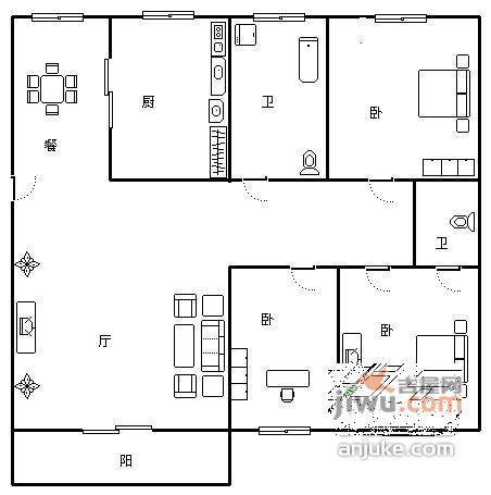 锦天康都4室2厅2卫150㎡户型图