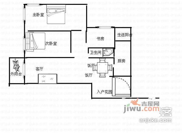 锦天康都3室2厅1卫125㎡户型图