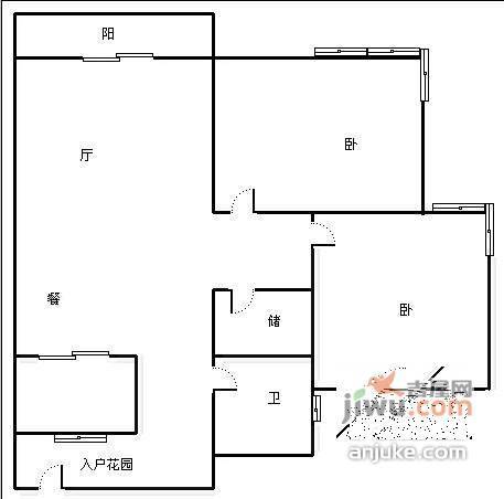 珊瑚水岸2室2厅1卫119㎡户型图