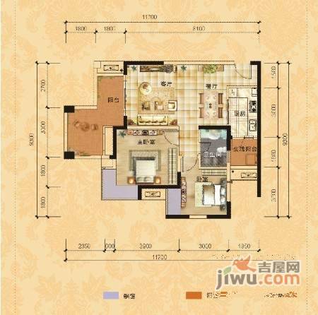 蓝溪谷地2室2厅1卫72㎡户型图