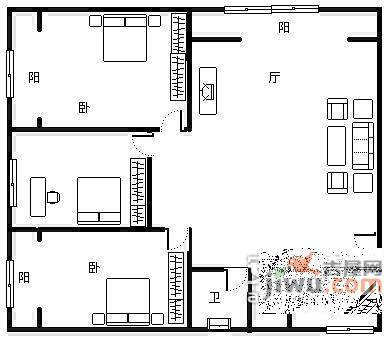 大同村3室1厅1卫93㎡户型图