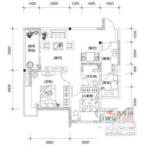 北回归线2室2厅1卫78㎡户型图