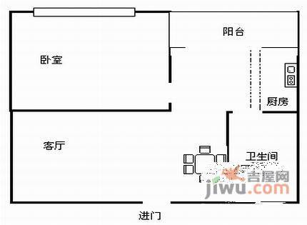 荣升部落格1室1厅1卫57㎡户型图