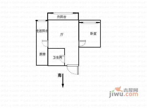 荣升部落格1室1厅1卫57㎡户型图